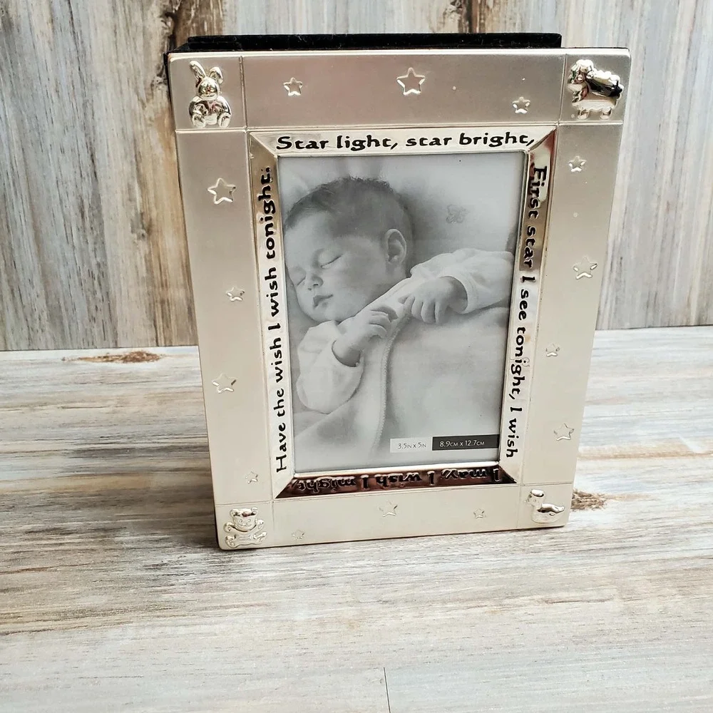 Silver Plated Star Light Star Bright Nursery Rhyme Baby Photo Album 3.5x5 Frame